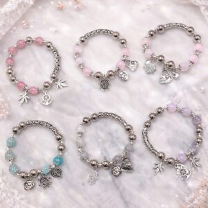 Attractive Crystal Beaded Silver Charm Bracelet