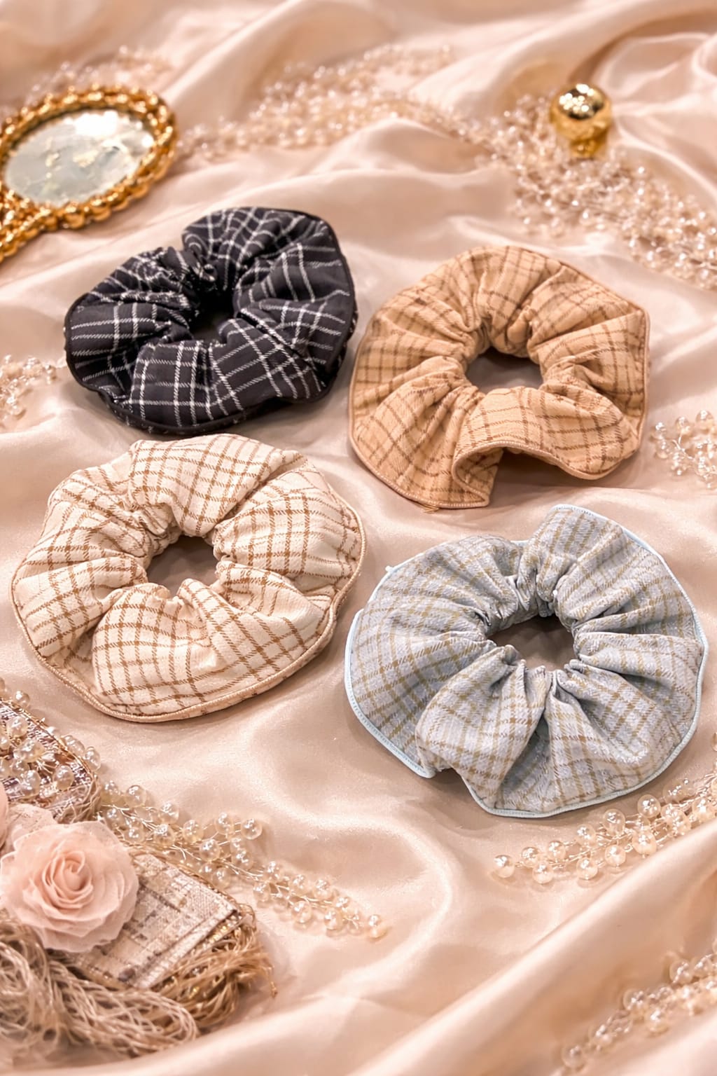 Aesthetic Checked Satin Hair Tie