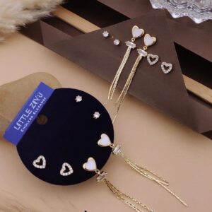 Heart Long Drop Earrings Set