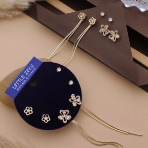 3D Flower Long Drop Earrings Set