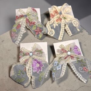 Cute Flower Design Ribbon lace detail hair Clip
