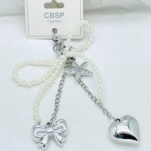 Golden Ribbon Pearl Bag Charm