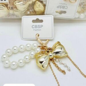 Golden Ribbon Pearl Bag Charm